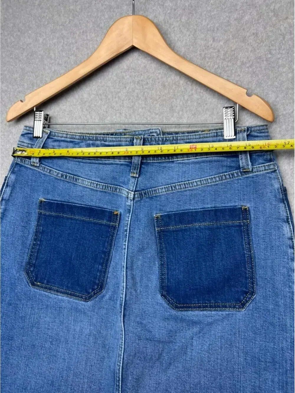 Boden Cavendish Two-Tone Denim Mini Skirt Patch Pocket Blue Boho EUC UK 12L /8 L